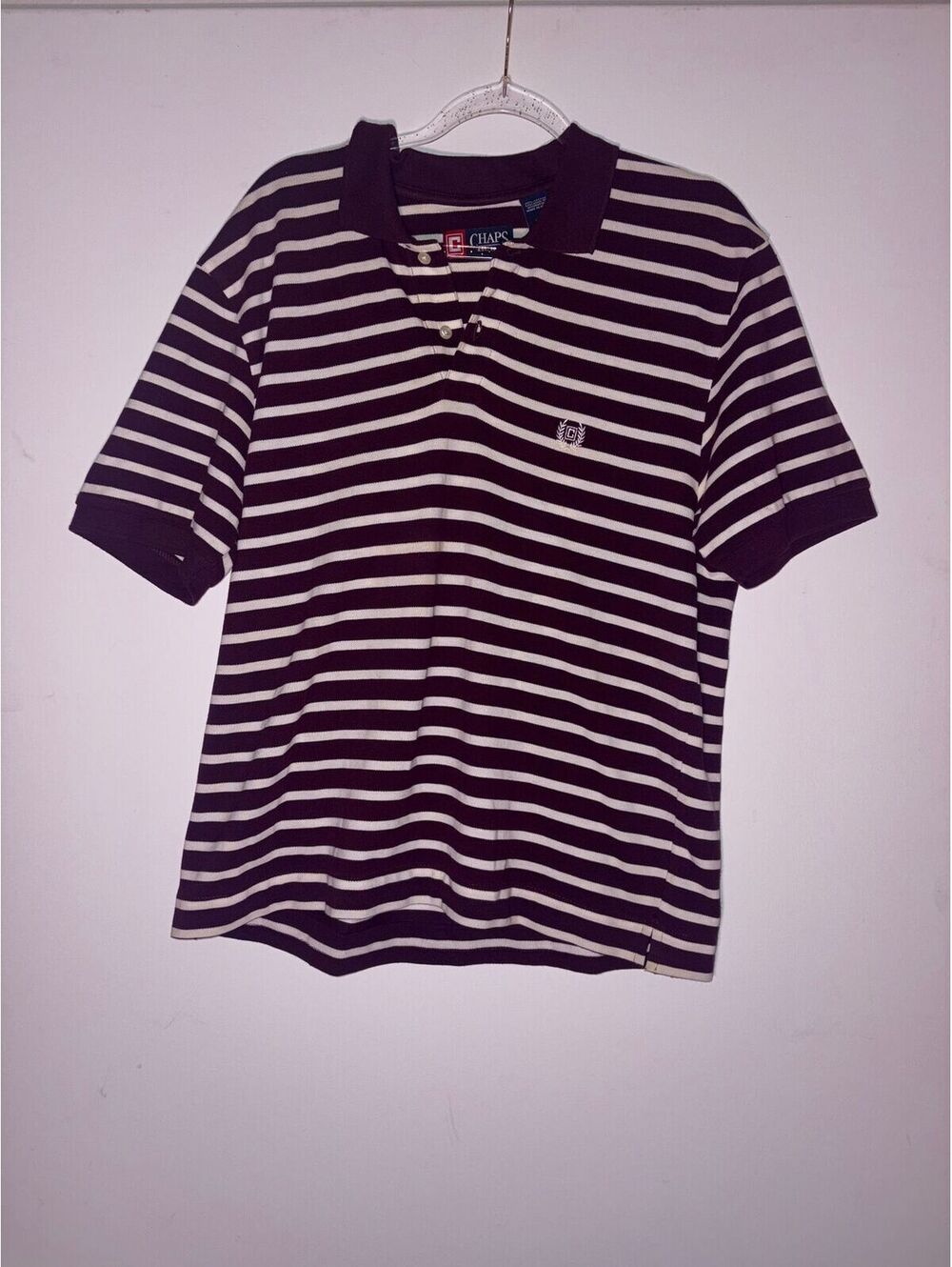 Chaps Striped Polo Burgundy White